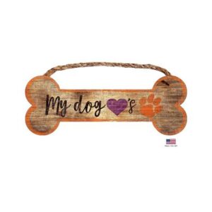 Clemson Tigers Distressed Dog Bone Wooden Sign